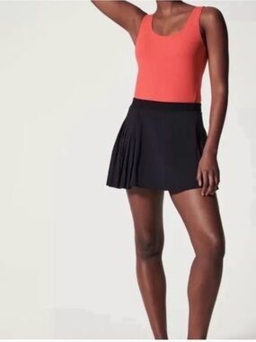 SPANX Women’s Pleated Skort Skirt Booty Boost Solid Black Pocket Athletic